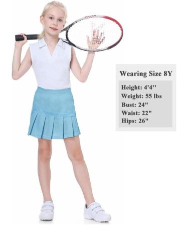 Girls Tennis Skirt - Athletic Golf Cheer Skort with Pockets, Pleated Elastic Design - Light Blue, Size 10 Years - Buy Online on GoSupps.com