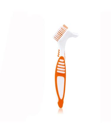 Orange Double Bristle Head Denture Brush Portable Cleaning Brush False Teeth Brushes