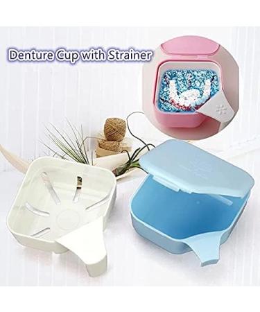 Darin 2Pack Denture Case - Denture Cleaning Container with Strainer Lid - Travel Retainer Box for Women and Men - Lightblue - Buy Online on GoSupps.com