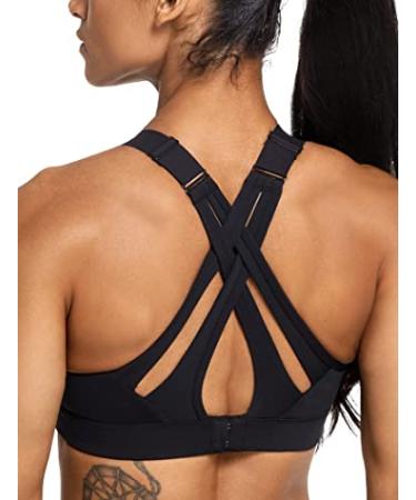Yvette Sports Bra High Impact Adjustable Criss Cross Back, Full Support for Large Bust No Bounce Black New + Adjustable Strap + High Impact Large Plus
