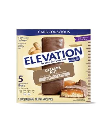 Elevation by Millville Caramel Nut Endulgent Bars 6oz(1.2oz x 5 Bars), Pack of 1