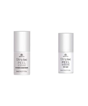 Alessandro Striplac Peel Or Soak White Honeymoon-LED nail polish in bright white-1 x 8ml & Striplac peel or soac top coat-LED berlack for a perfect glossy coloring-1 x 8ml