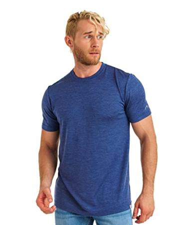 Merino.tech Merino Wool T-Shirt Mens - 100% Organic Merino Wool Undershirt Lightweight Base Layer Windsor Blue Large