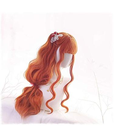 70cm Long Orange Curly Lolita Wig | Heat Resistant Synthetic Hair Cosplay & Halloween Wig + Cap | Harajuku Style - Buy Online on GoSupps.com