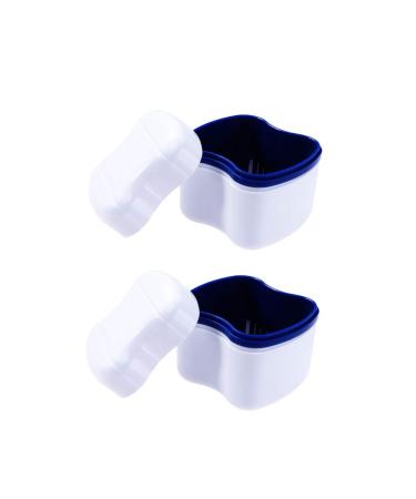 Faruta prosthesis suitcase dentures cup with sieve plastic dentures bath box artificial teeth storage container with basket holder holder for travel cleaning 2 pieces (color: blue)