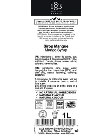 Routin 1883 Premium Mango Syrup (Plastic Bottle) 1L + Pump - Buy Online on GoSupps.com