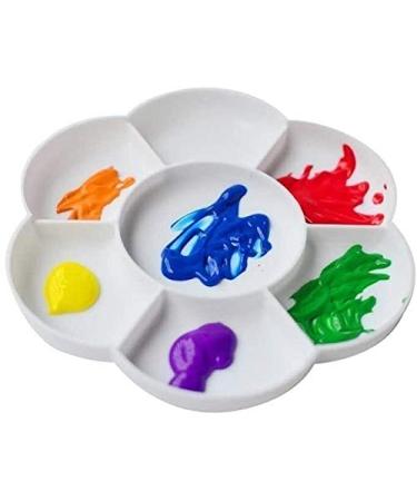 Akebrog 2pcs Paint Pallet, 6.5" Plastic Paint Tray Reusable Flower Paint Palette for Kids Acrylic Watercolor Oil Painting Color Mixing DIY Art Craft, Easy to Wash White 2pcs