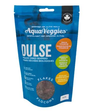 Aqua Veggies Organic Atlantic Dulse Flakes, Hand-Harvested, Sun-Dried Bay of Fundy, Excellent Source of Vitamins B6, B12, Iron, Iodine, Protein, Calcium and Fibre 4 Ounce Dulse Flake Large 4 Ounce (Pack of 1)