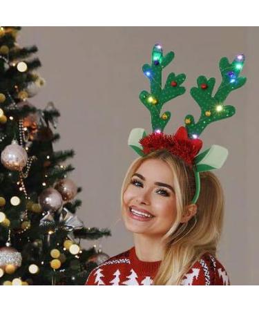 Fashband Christmas Reindeer Antlers Headbands Deer Antler Headband Light up Headpiece Hair Accessories Christmas Halloween Party Cosplay for Women and Girls (Green) - Buy Online on GoSupps.com