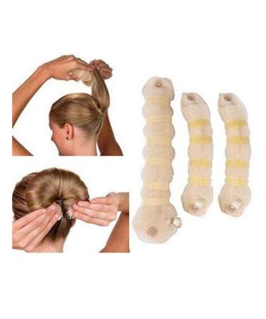 Beige Magic Hair Ring Styler Set - Hot Hair Donut Bun Maker for Women & Girls (1 Tall + 2 Small) - Perfect Curler Accessory - Buy Online on GoSupps.com