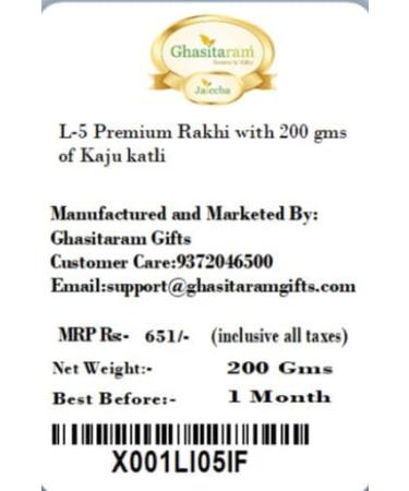 Ghasitaram Gifts Rakhi for Brother Rakhis Online - L-5 Premium Rakhi with 200 GMS of Kaju katli - Buy Online on GoSupps.com