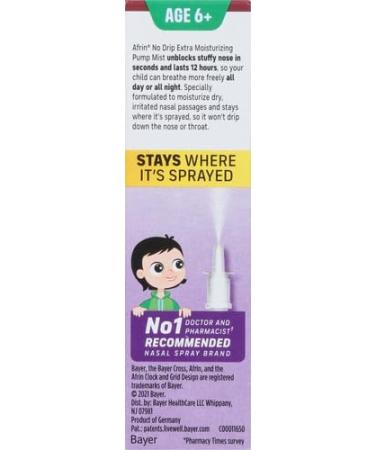 Afrin Childrens, Extra Moisturizing Stuffy Kids Nasal Spray Pump Mist, Up to 12 Hour Nasal Congestion Relief for Cold or Allergy Symptoms, for Children Ages 6 & Up, 15 mL (Pack of 2) Purple 0.5 Fl Oz (Pack of 2) - Buy Online on GoSupps.com