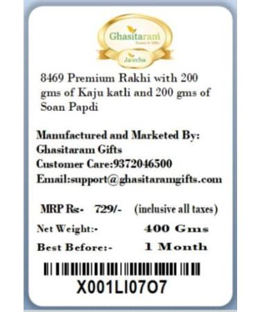 Ghasitaram Gifts Rakhi for Brother Rakhis Online - 8469 Premium Rakhi with 200 GMS of Kaju katli and 200 GMS of Soan Papdi Rakhi with 200 gms of Kaju katli and Soan Papdi - Buy Online on GoSupps.com