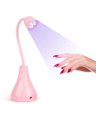 Hands Free LED UV Nail Lamp, Rotatable Gooseneck Flash Cure Light for Nails, Mini Lotus Nail Resin Light Quick Dry Nail Dryer Nail Extension Gel Curing Lamp for Home DIY& Salon Manicure Decor Pink