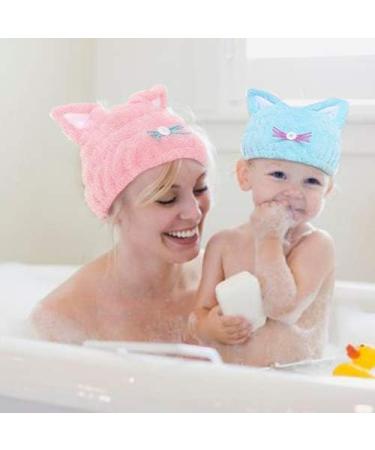 Kids Microfiber Hair Towel Wrap with Cute Ears Cap - Quick Drying & Absorbent | Blue & Pink - Buy Online on GoSupps.com