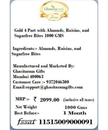 Ghasitaram Gifts Rakhi Gifts for Brothers 4 Part with Almonds Raisins and Sugarfree Bites 1000 GMS with Beads Rakhi Almonds Raisins and SF Bites 1000 GMS with Rakhi - Buy Online on GoSupps.com
