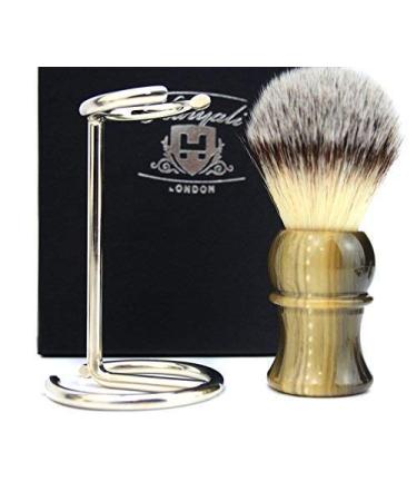 Lavish Style Gift for Men (Synthetic Hair Shaving Brush + Steel & Chrome Holder)