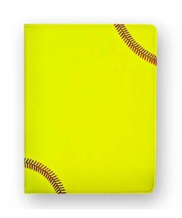 Zumer Sport Softball Leather Notepad Portfolio - Made with actual softball materials - Large pad agenda planner book - Ruled note paper - Pen Holder - Business Card Holder - Neon Yellow, Red Stitching