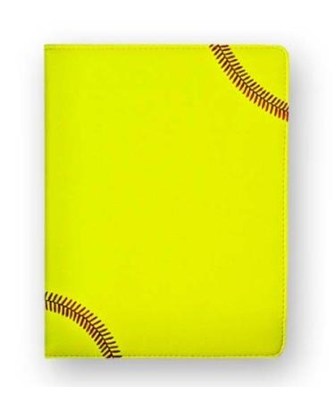 Zumer Sport Softball Leather Notepad Portfolio - Made with actual softball materials - Large pad agenda planner book - Ruled note paper - Pen Holder - Business Card Holder - Neon Yellow, Red Stitching - Buy Online on GoSupps.com