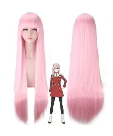 GJBXP DARLING in the FRANXX 02 Zero Two Anime Cosplay Wig With Bangs 100cm Long Pink Straight Synthetic Hair Woman Wigs