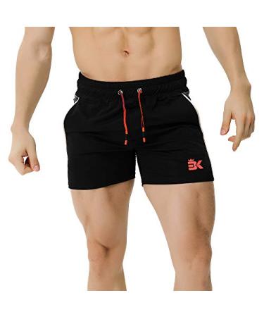 BROKIG Men's 5" Gym Bodybuilding Shorts Running Workout Lightweight Shorts Elastic Waistband with Pockets Medium Classic Black