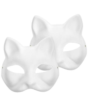 Abaodam Therian-Mask 2 pieces of cat mask White paper masks DIY Unmaled Animal Half Face Masks Child Decorations Mask Masquerade Mask Costume Requisite Party accessories