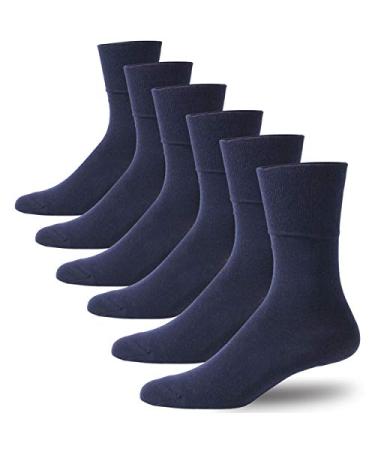 Forcool Non-Binding Cushion Crew Cotton Diabetic Socks for Men and Women  M/L/XL  3/6 Pairs 0126 Pairs-crew-navy Blue X-Large