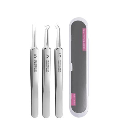 Professional Facial Blackhead Remover Tweezers Extractor Acne Removal Kit Pimple Popper Tool  Clip for Whiteheads  Acne Clip  Ingrown Hairs Tweezers  Blackheads Remover Extractor  Stainless Steel