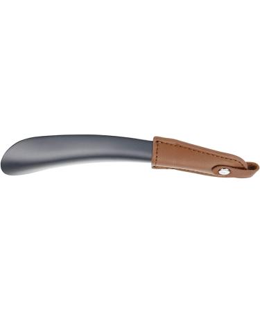 Stainless Steel Shoehorn with Brown Leather Handle - Lightweight and Portable Shoe Helper Stick for Men, Women, and Children - 17cm/6.69 inch - Buy Online on GoSupps.com