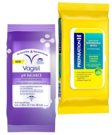 Women's intimate cleaning feminine wash wipes + King Combo QR code (Ph Balance & Hemorrhoid Wipes(1 each))