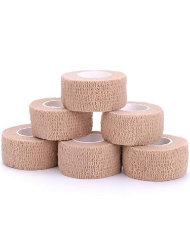 Self-Adhesive Cohesive Wrap Bandage Flexible Stretch Tape Athletic Strong Elastic First Aid Tape for Wrist Ankle Sprains Swelling 6 Packs 1Inch X 5Yards Beige 1 Inch (Pack of 6)