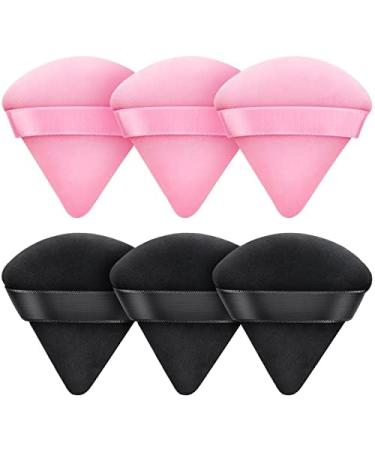 Triangle Powder Puffs 6pcs Soft Face Makeup Puff for Loose Powder Mineral Powder Body Powder Wedge Shape Velour Cosmetic Makeup Sponge for Contouring Beauty Tools (Black&Pink)