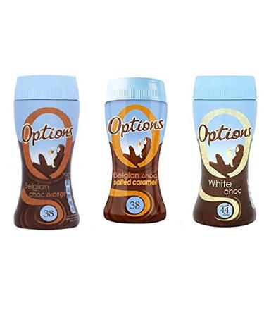 Options Hot chocolate 3 flavors salted caramel orange and white chocolate