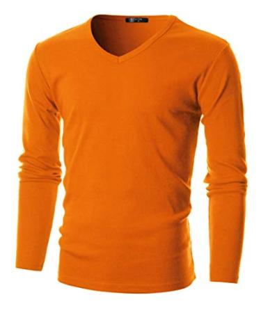 GIVON Mens V Neck T Shirts Slim Fit Long Sleeve Lightweight Thermal Tops Dcp053(cotton)-orange 3X-Large