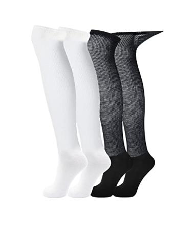 LIN PERFORMANCE 4 Pairs Bamboo Diabetic Socks Non-Binding Diabetic Circulatory Over the Knee Socks For Women and Men 4 Pairs Asst X-Large