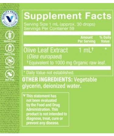 Organic Olive Leaf Extract 1000mg Alcohol-Free Liquid Supplement - 2oz - Immune Support - Buy Online on GoSupps.com