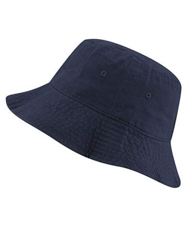 The Hat Depot Bucket Sun Hat 100% Cotton Long Brim and Deeper & Tennis Packable Summer Fashion Outdoor Hat Small-Medium Navy