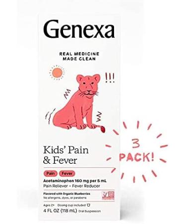 Genexa Kids' Organic Blueberry Acetaminophen Pain & Fever Relief - 4oz - Ages 2-11 | 160mg per 5mL - Buy Online on GoSupps.com