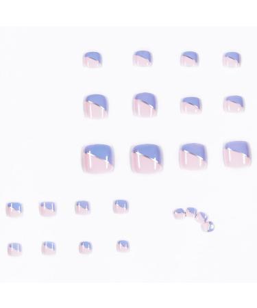 French Tip Press on Toenails with Toenails Tips Silver lines Design Purple and pink False Toenails press on toenails Acrylic False Toenails Cute Artificial Toenails - Buy Online on GoSupps.com