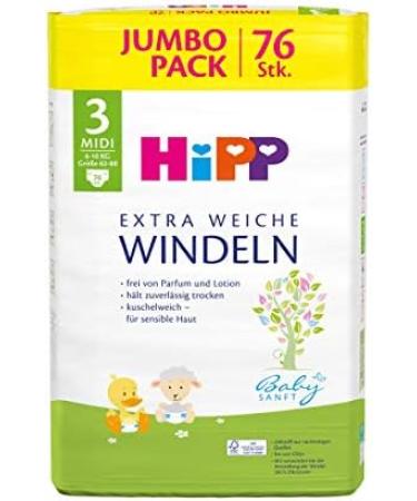 Hipp Babysanft Diapers Midi 3 (6-10kg Size 62-80) - Jumbo Pack of 2 x 76 Pieces for International Shipping - Buy Online on GoSupps.com