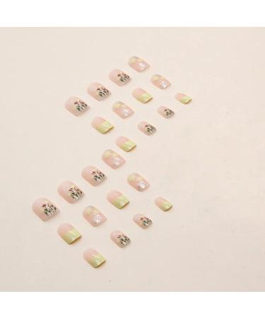 Diduikalor 24Pcs Press on Short Glossy Spring Flower Acrylic False Nails for Women - Buy Online on GoSupps.com