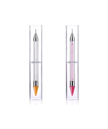 2 pieces of Strass Picker Point Idented Dual-Ended Nail Stift Strass Picker Dotting Stift Crystals Studs Picker Wachs Stift Manicure Nail Art Diy Decoration Tool (White Rosa)