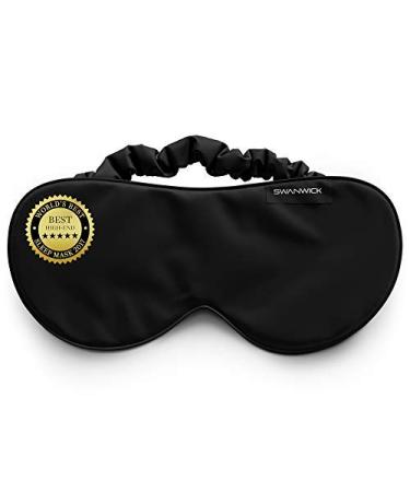 Swanwick 100% Pure Silk Eye Mask for Sleeping   Oversized Luxury Eye Mask to Banish Light for Traveling  Meditation  Afternoon Naps  Shift Workers (Black)