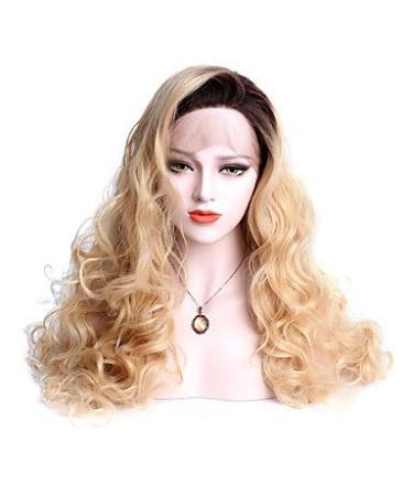 Women's wigs made of synthetics with lace in the front long body wave black/gold with strands cosplay wigs natural wigs party wigs costume wigs