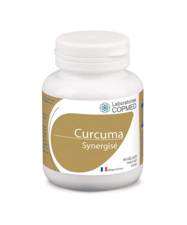COPMED LABORATORIES - Synergized Turmeric - Food Supplement Based on Turmeric, Selenium, Copper, Vitamin B2 - Natural Active Ingredients - French Brand - 90 Vegetable Capsules (Bioplastic Pill Box)