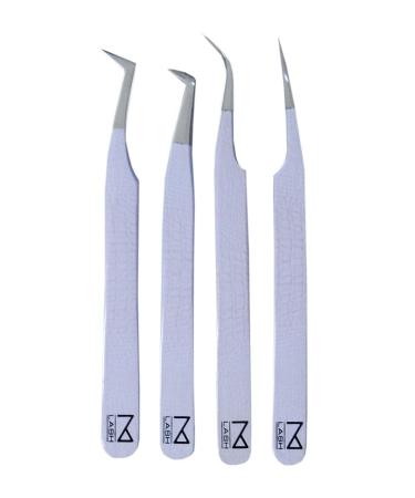 M LASH Set Of 4 Diamond Grip Eyelash Extensions Tweezers V2 - Japanese Steel Lash Supply (V2LW)