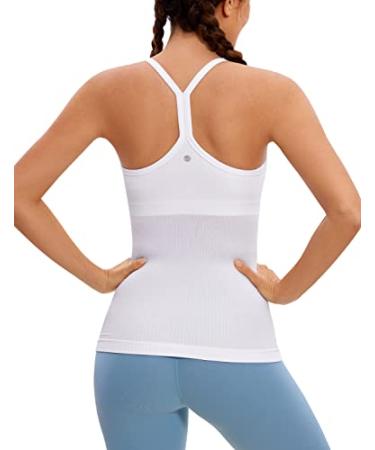 CRZ YOGA Seamless Workout Tank Tops for Women Racerback Athletic Camisole Sports Shirts with Built in Bra Small White