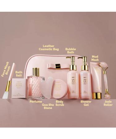 Enchanted Rose Spa Gift Basket for Women - Self Care Kit with Shower Gel, Bubble Bath, Body Scrub, Mud Mask, Perfume - Spa Kit Birthday Gift for Women, Mom, Sister, Mother's Day - Buy Online on GoSupps.com