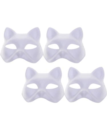 Lurrose 4 pieces of cat mask Derian-Mask White Fuchs Cat Animal Half anchor mask paper Unpainted Blanko Diy-Halloween-Mask for masquerade cosplay party