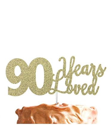 LissieLou Birthday Cake Topper with 90 Years Loved Message in Gold (Made in the UK)